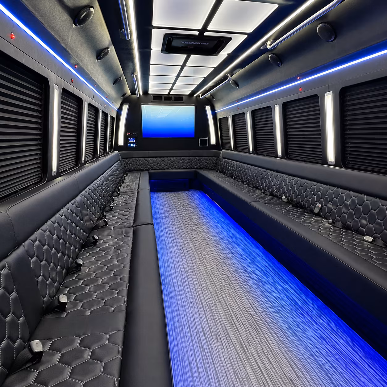 mobile 50 passenger party bus inside